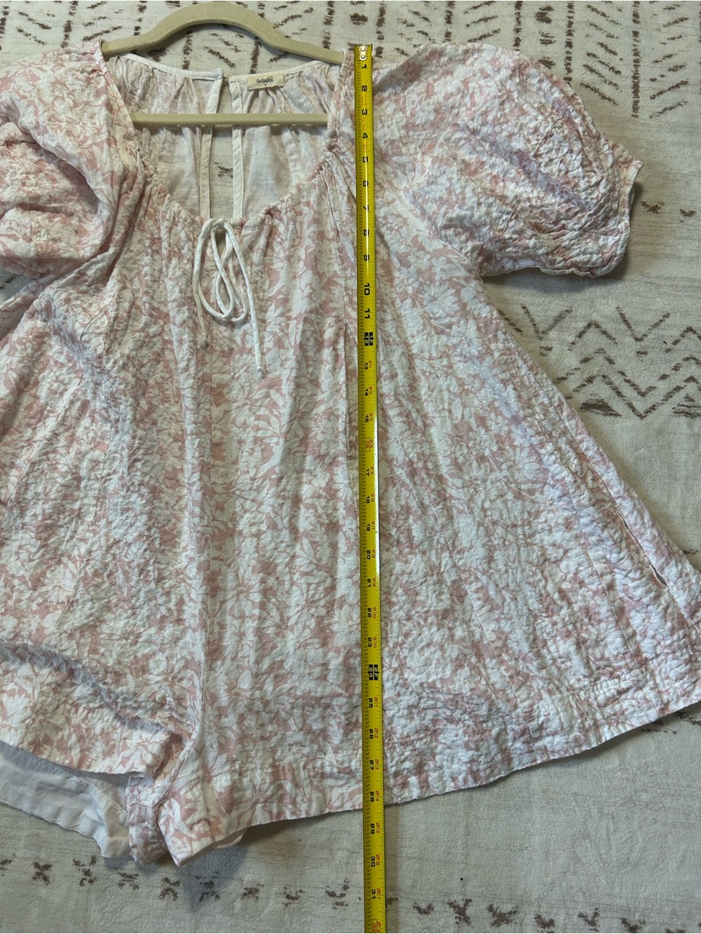 Tullabee Pink Floral Puff Sleeve Cottagecore Romper Medium - Picture 7 of 7